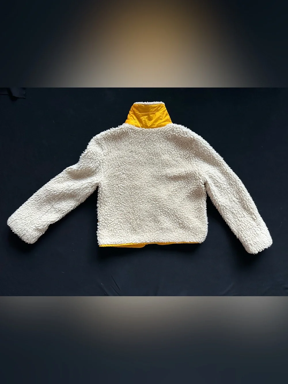 Tory Burch Cream Yellow Faux Sherpa Jacket with Yellow Trim XS